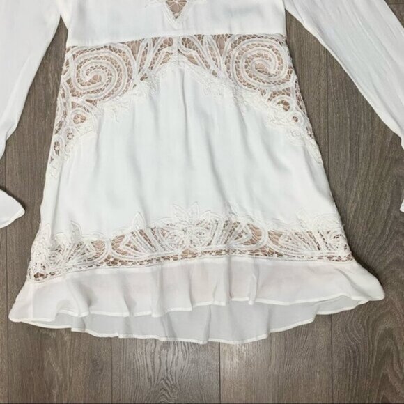 For Love and Lemons Valentina Mini Dress Lace  Flare Sleeve Lace Crochet White - Picture 8 of 16